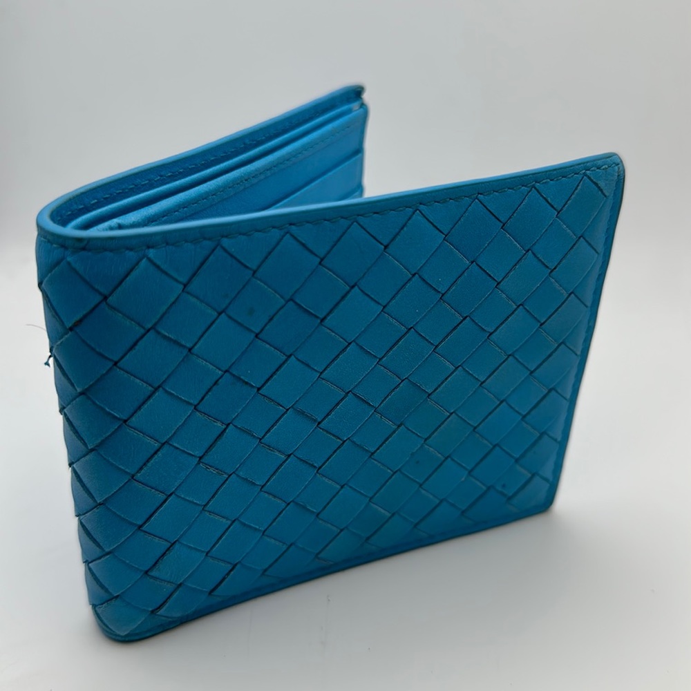 Bottega Venetia Intrecciato Bi-Fold Wallet, limited edition color, Italy, blue